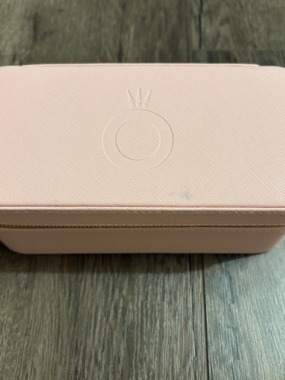 small pink pandora jewelry box has a small spot on it you can barely see